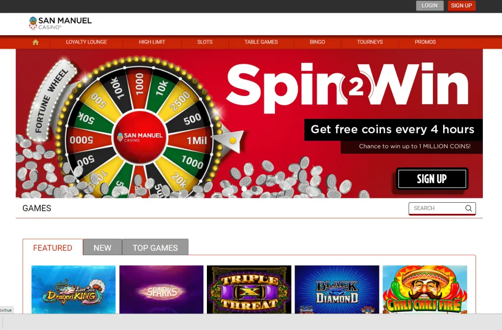 San Manuel Online Casino Homepage