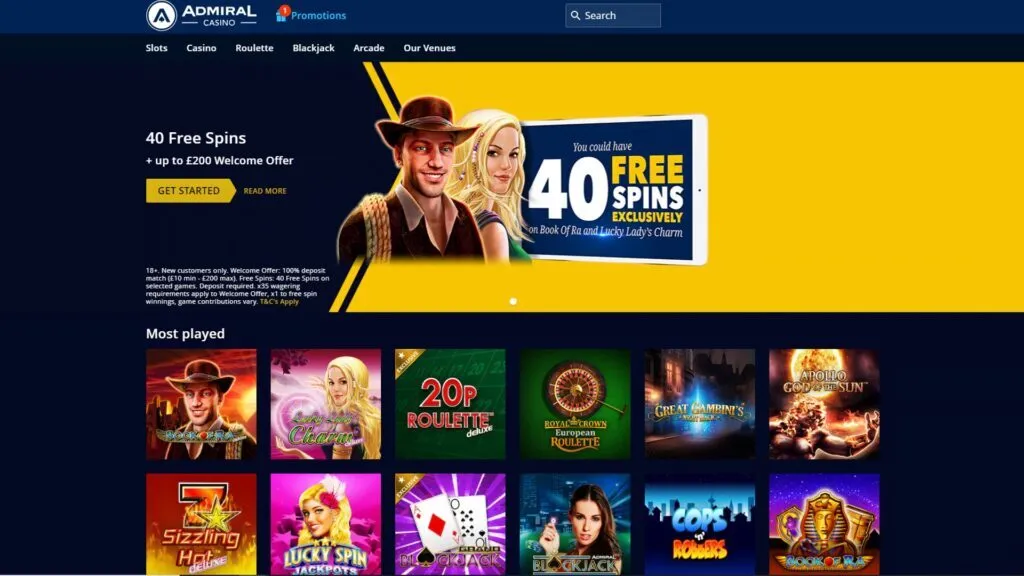 Admiral Casino No Deposit Bonus Homepage