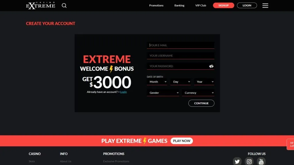 Casino Extreme No Deposit Bonus Create Accounr