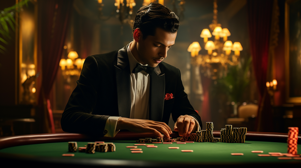 Casino Croupier Dealing Cards At A Poker Table