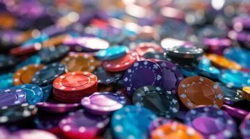 Brightly Colored Virtual Casino Chips In A Pile
