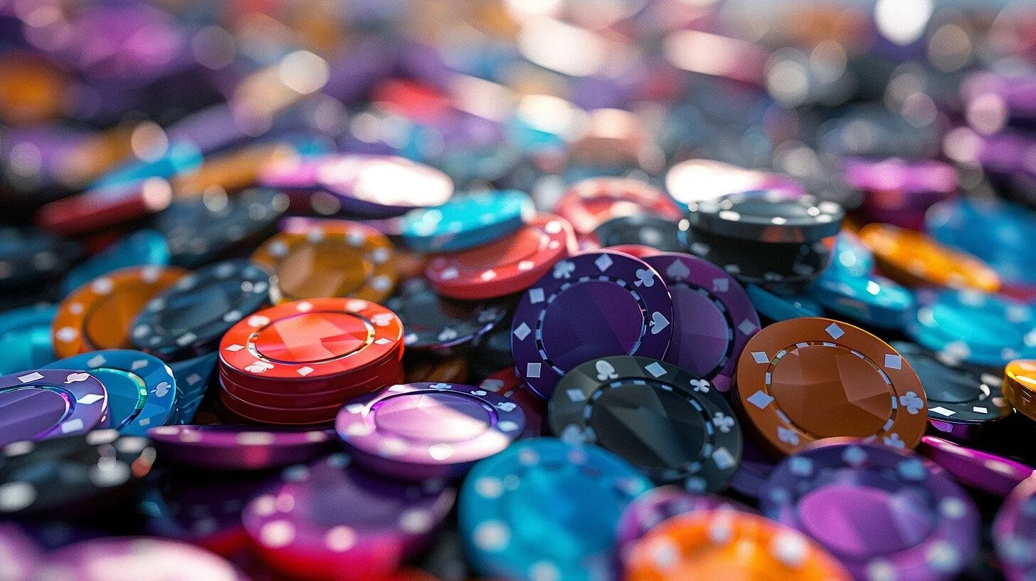 Brightly Colored Virtual Casino Chips In A Pile