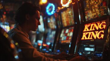 Man Playing Online Slot Machines On Laptop At Night