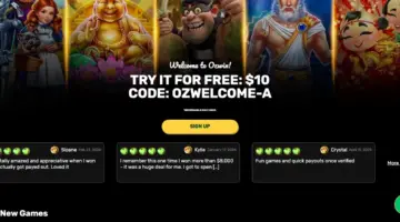 Ozwin Casino Review 2026: Is It Legit? 4 Ozwin Casino homepage with RTG pokies and welcome offer