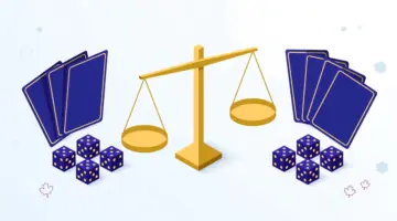 Isometric legal scales and playing cards representing Canadian gambling regulation