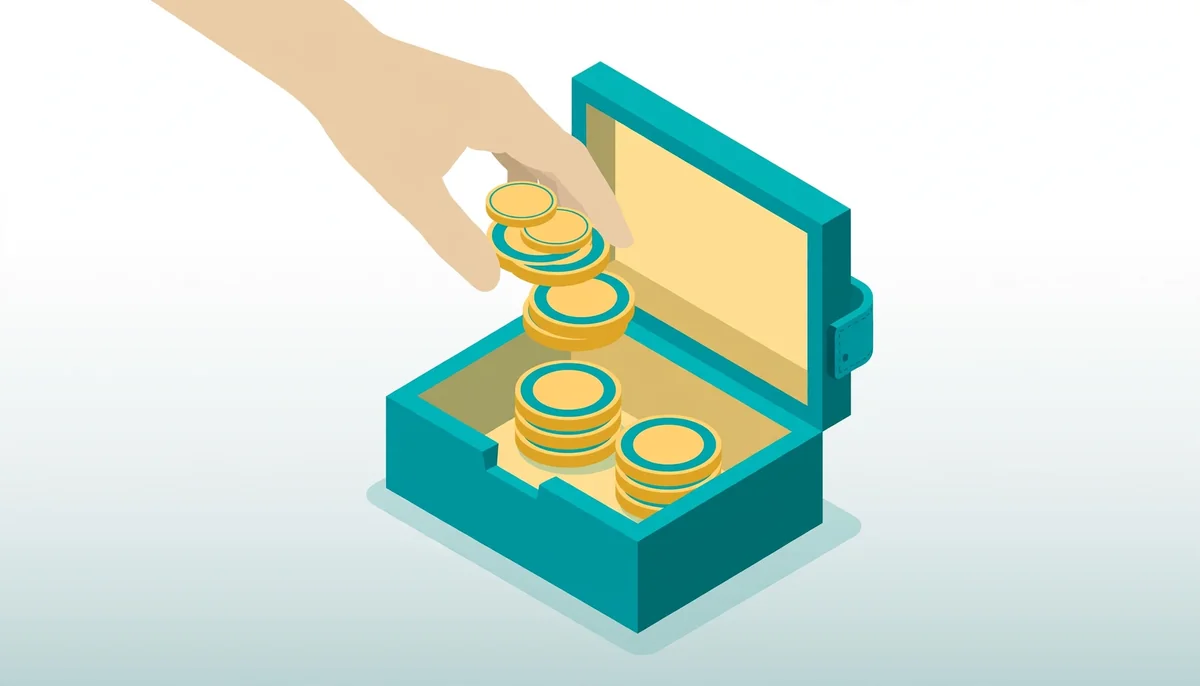 Isometric illustration of a hand depositing coins into a wallet