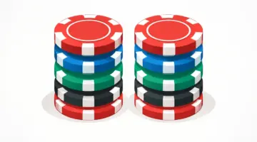 Stack of casino chips doubling into a mirrored second stack