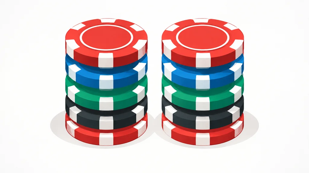 Stack of casino chips doubling into a mirrored second stack
