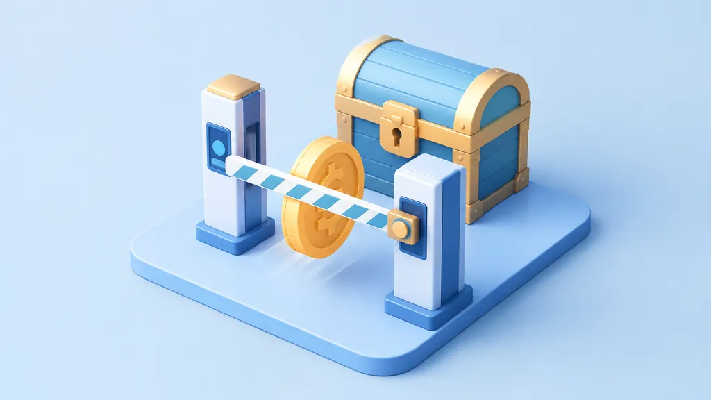 Crypto Casino Bonuses: How Bitcoin Welcome Offers Work 4 Golden coin passing a toll gate in front of a treasure chest
