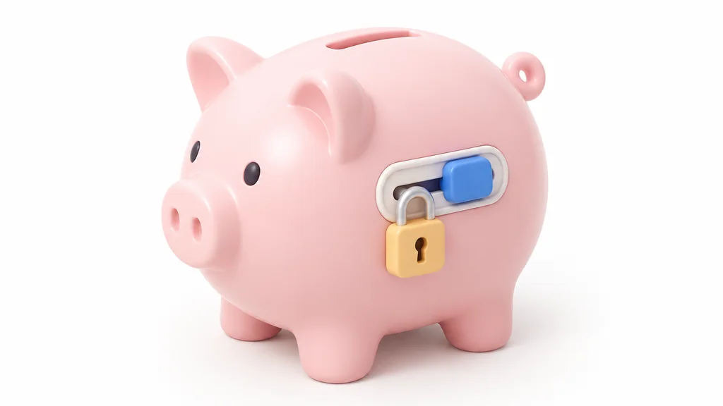 Piggy bank with a small padlock and limit dial, representing a casino deposit limit
